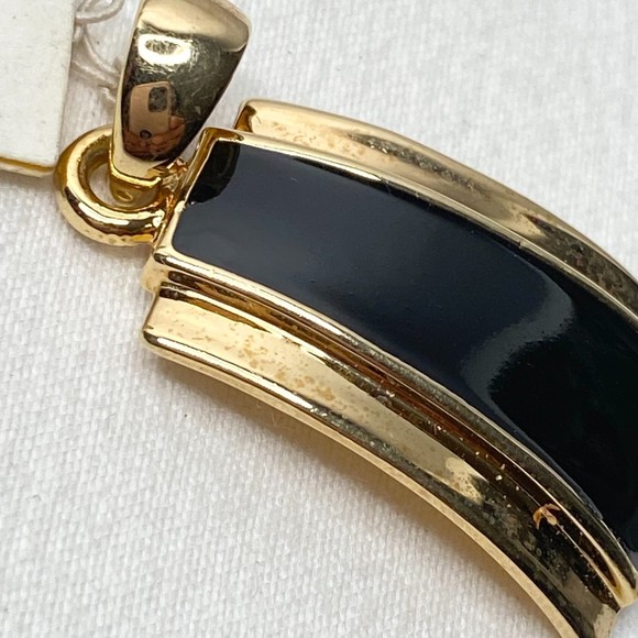 Lia Sophia Pendant Gold Tone Black Enamel Sleek Minimalist - Picture 4 of 7